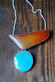 Autumn Blaze Necklace Glowing Old Stock Petrified Wood And Kingman Turquoise