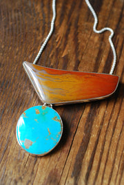 Autumn Blaze Necklace Glowing Old Stock Petrified Wood And Kingman Turquoise