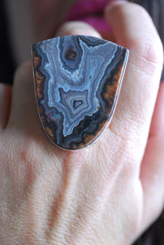 Earthline Ring Collector's Blue Grey Banded Statement Agate