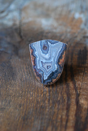 Earthline Ring Collector's Blue Grey Banded Statement Agate