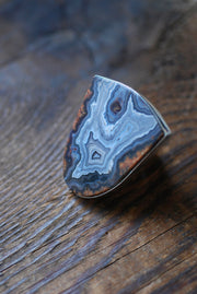 Earthline Ring Collector's Blue Grey Banded Statement Agate