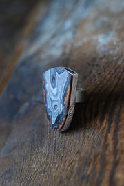 Earthline Ring Collector's Blue Grey Banded Statement Agate