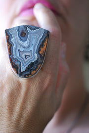 Earthline Ring Collector's Blue Grey Banded Statement Agate
