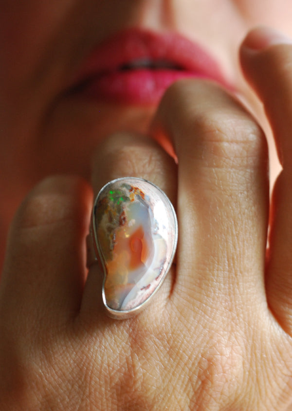 Raw Fire Opal Bean Ring