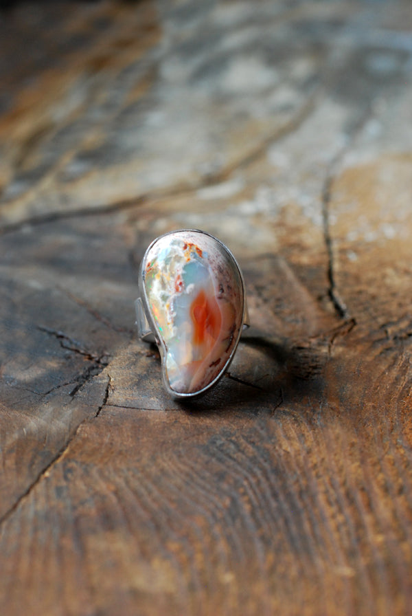 Raw Fire Opal Bean Ring