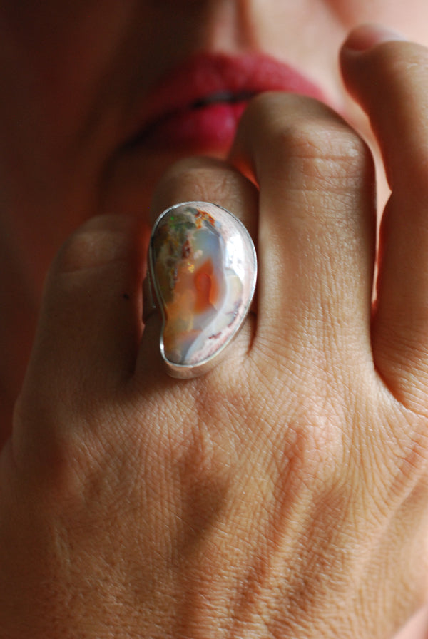 Raw Fire Opal Bean Ring