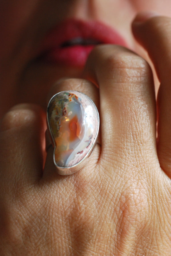 Raw Fire Opal Bean Ring