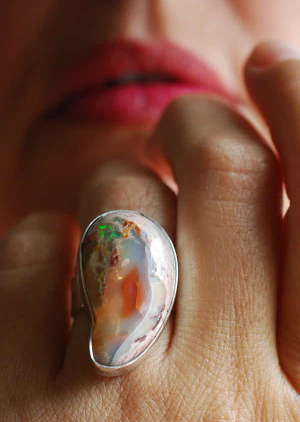 Raw Fire Opal Bean Ring