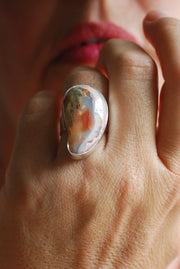 Raw Fire Opal Bean Ring