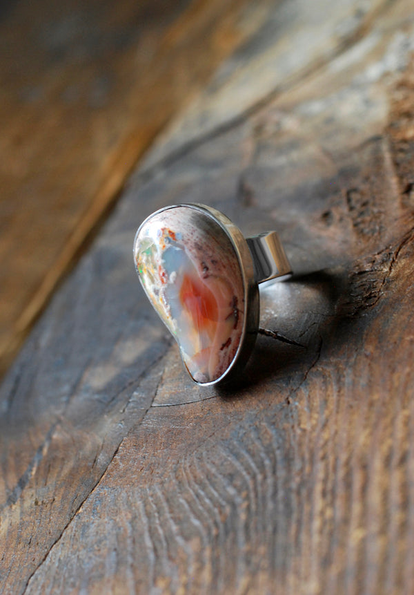 Raw Fire Opal Bean Ring