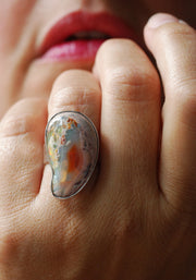 Raw Fire Opal Bean Ring