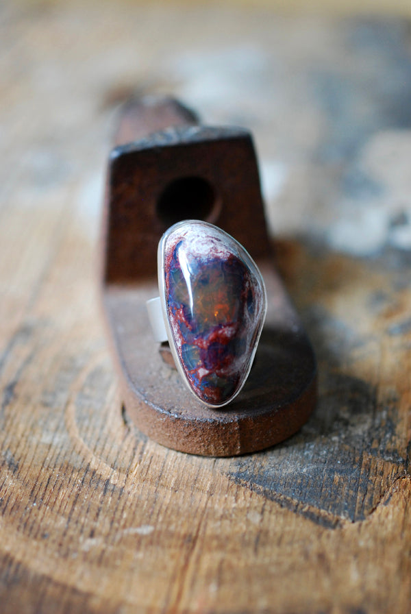 Raw Black Rainbow Fire Opal Statement Ring