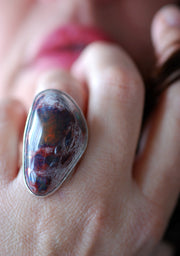 Raw Black Rainbow Fire Opal Statement Ring