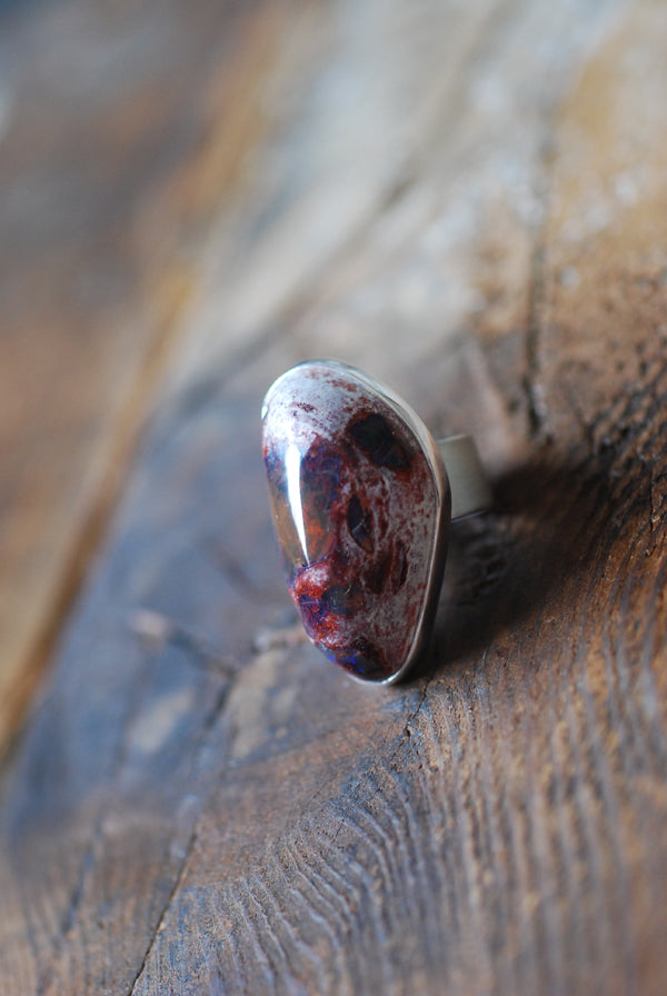 Raw Black Rainbow Fire Opal Statement Ring