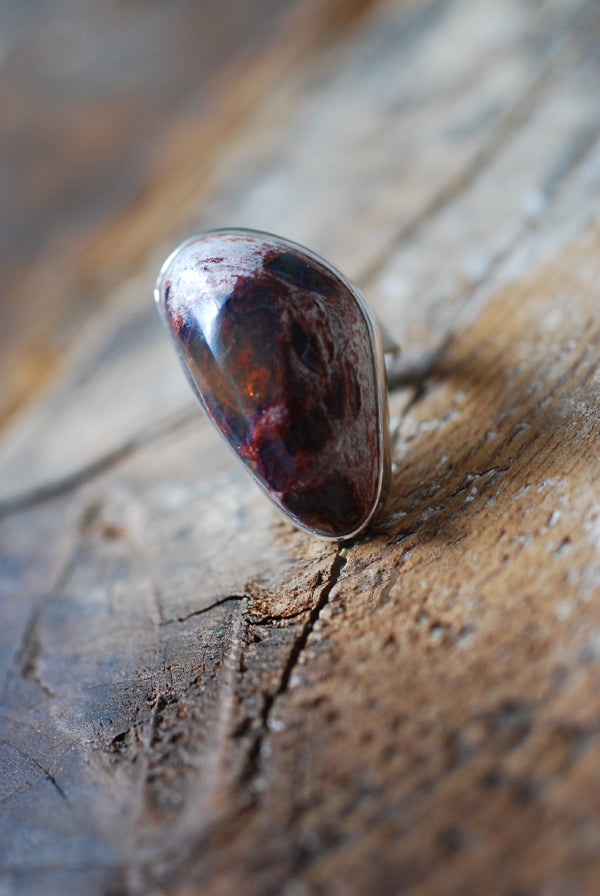Raw Black Rainbow Fire Opal Statement Ring