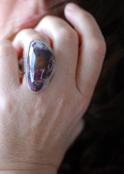 Raw Black Rainbow Fire Opal Statement Ring