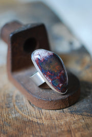 Raw Black Rainbow Fire Opal Statement Ring