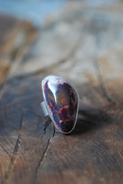 Raw Black Rainbow Fire Opal Statement Ring