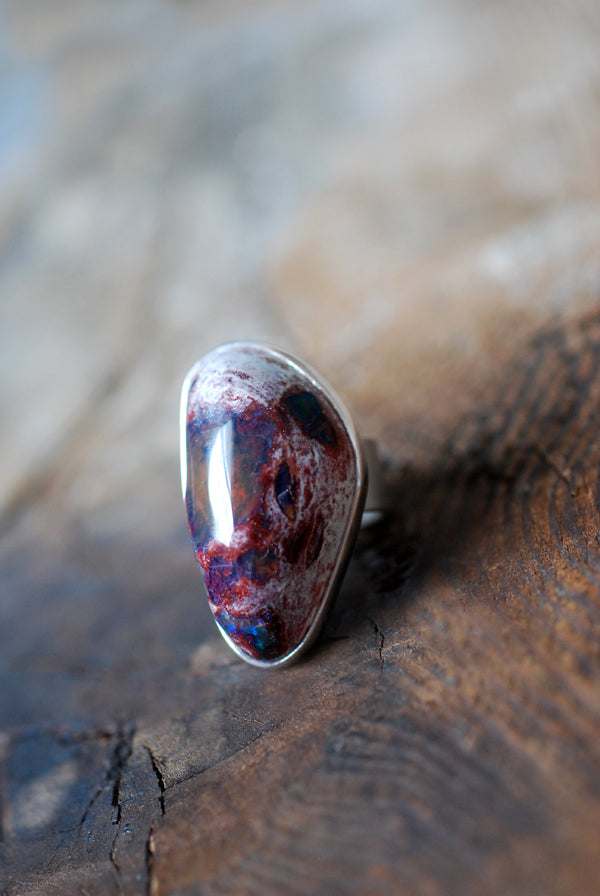 Raw Black Rainbow Fire Opal Statement Ring