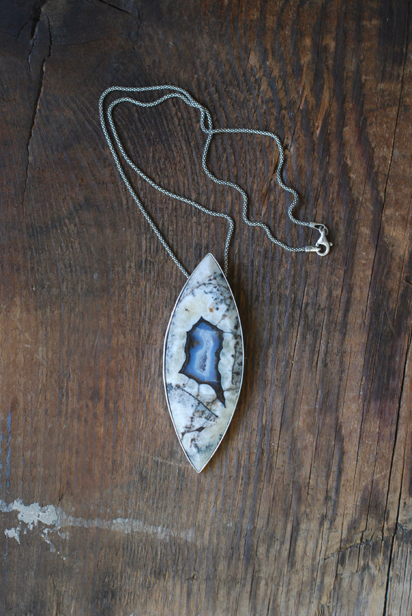 Sacred Earth Talisman Pendant Collector's Blue Agate Drusy Pocket