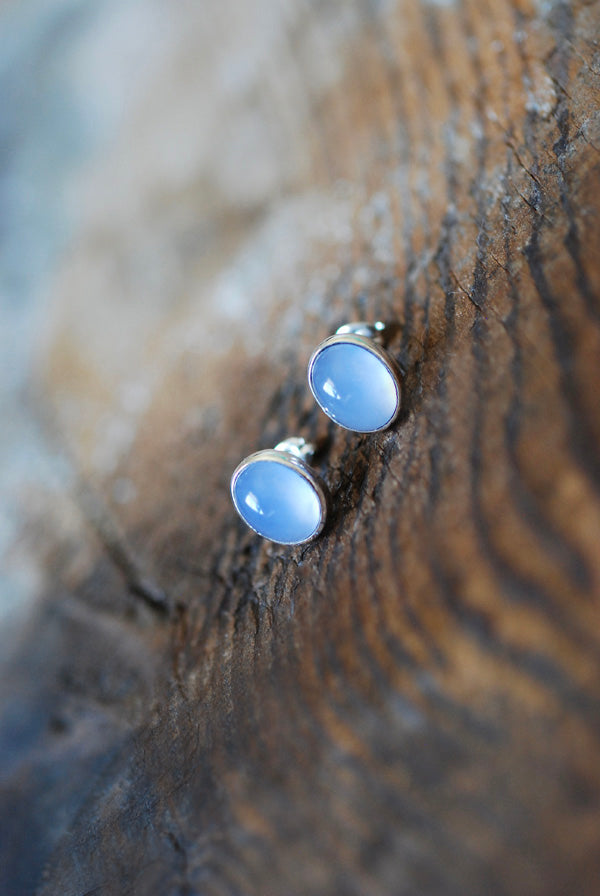 Pastel Blue Chalcedony Everyday Gem Studs
