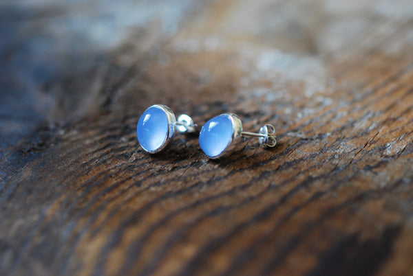 Pastel Blue Chalcedony Everyday Gem Studs