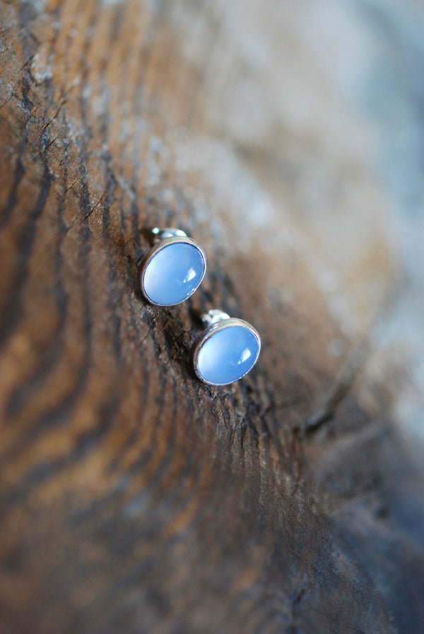 Pastel Blue Chalcedony Everyday Gem Studs