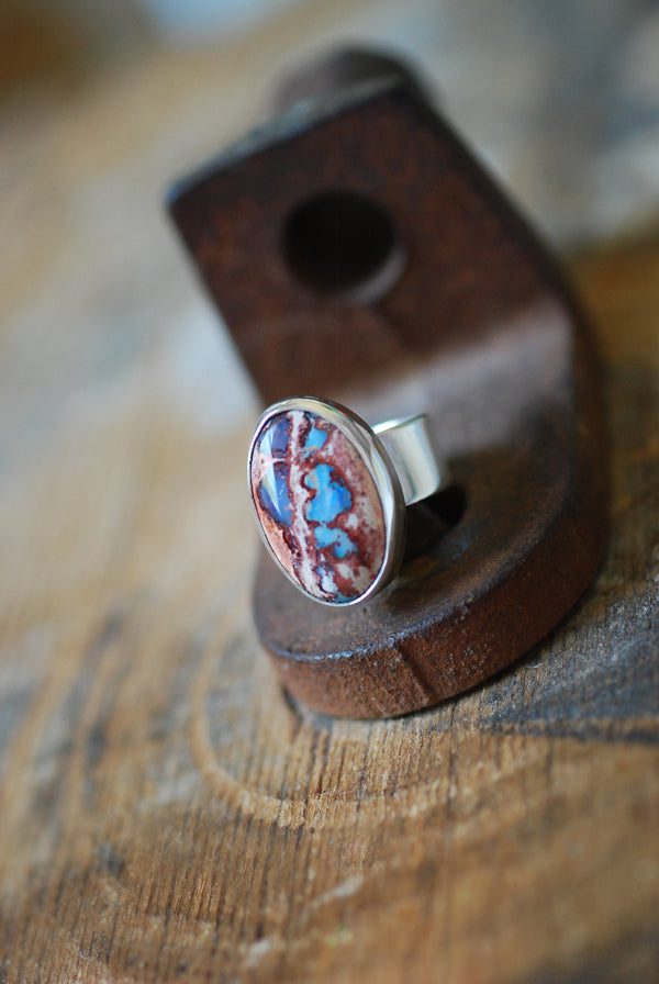 Rare Raw Blue Fire Opal Gem Ring