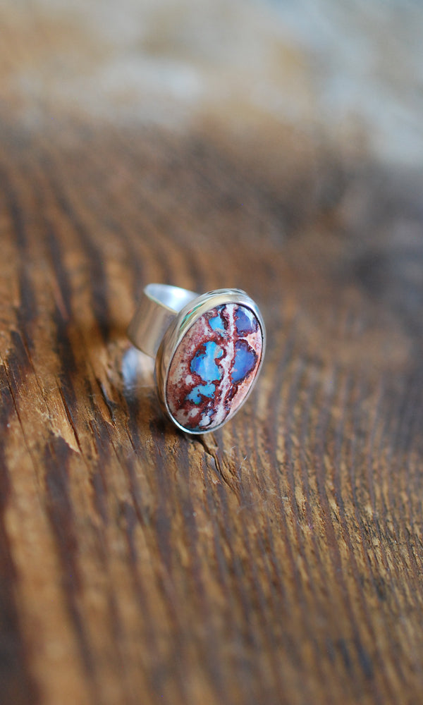 Rare Raw Blue Fire Opal Gem Ring