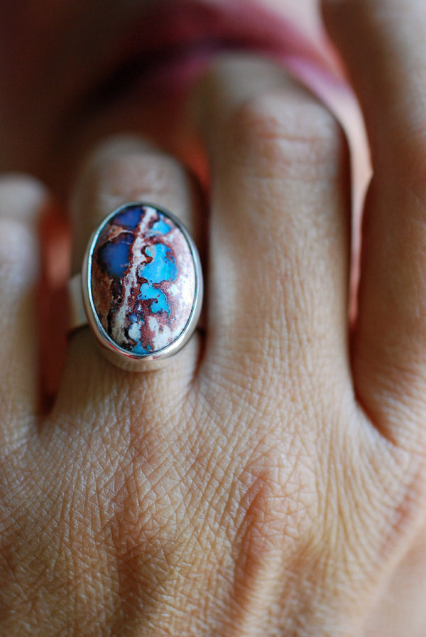 Rare Raw Blue Fire Opal Gem Ring