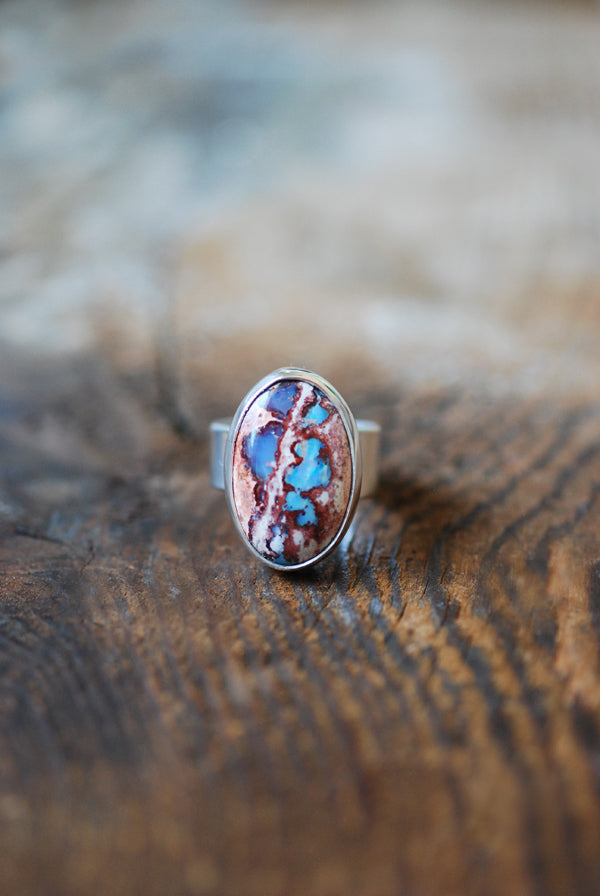 Rare Raw Blue Fire Opal Gem Ring