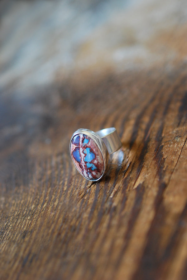 Rare Raw Blue Fire Opal Gem Ring