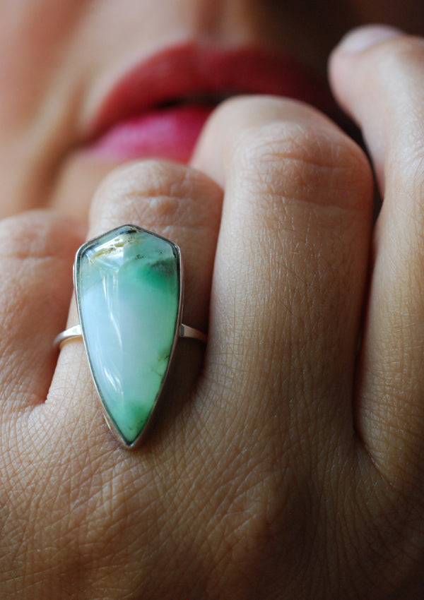 Brazilian Chrysoprase Shield Ring