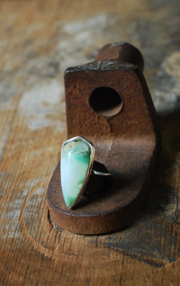 Brazilian Chrysoprase Shield Ring