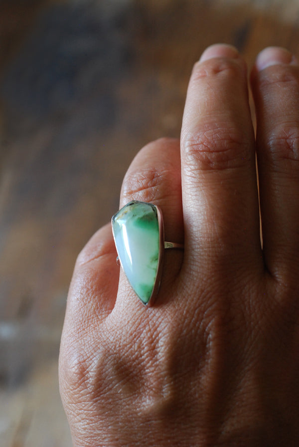 Brazilian Chrysoprase Shield Ring