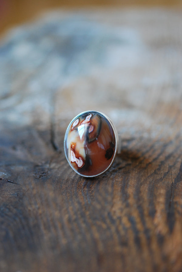 Autumn Haze Ring Collector's Flower Agate