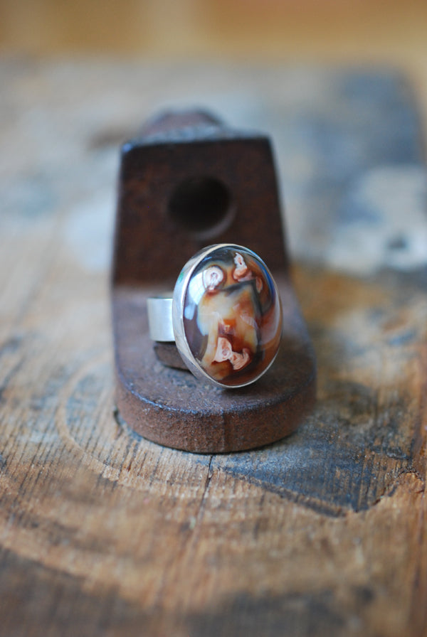 Autumn Haze Ring Collector's Flower Agate