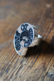 Dollybird By The Sea Ring Black Crystal Drusy Ammonite