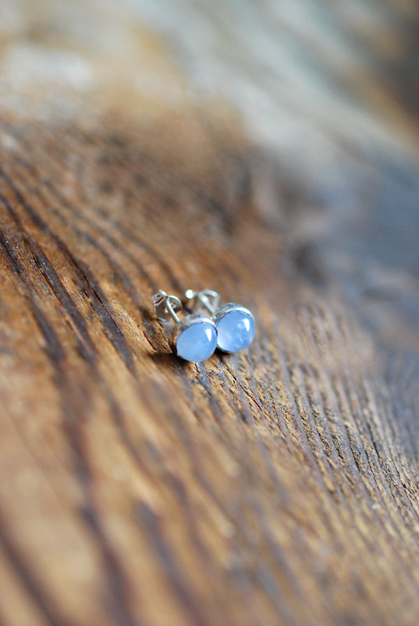 Pastel Blue Chalcedony Everyday Gem Studs