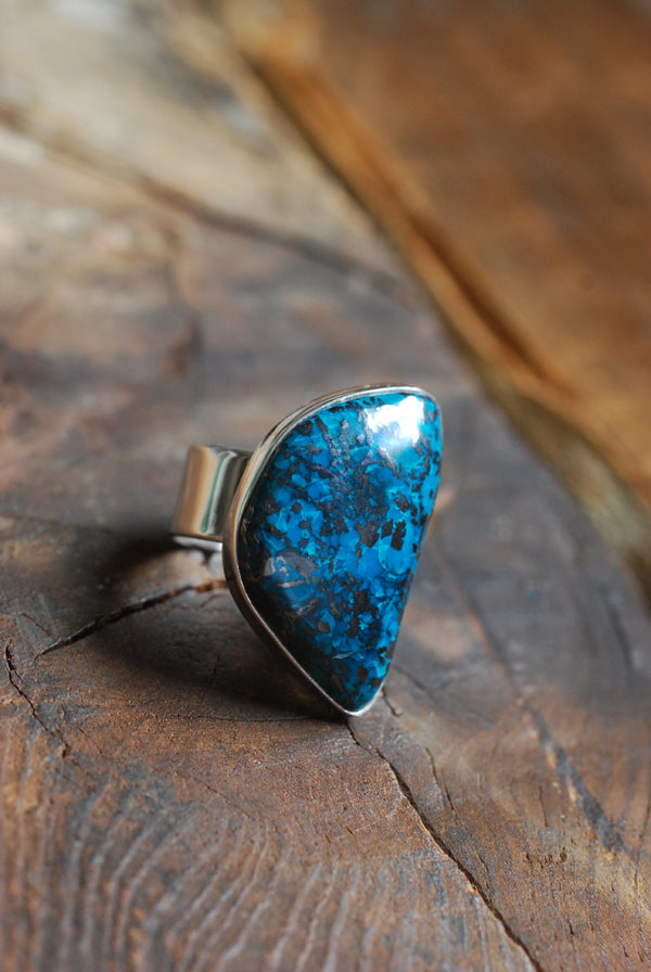 Deep Blue Ring Teal Chrysocolla And Hematite