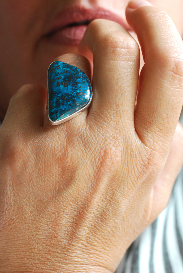 Deep Blue Ring Teal Chrysocolla And Hematite