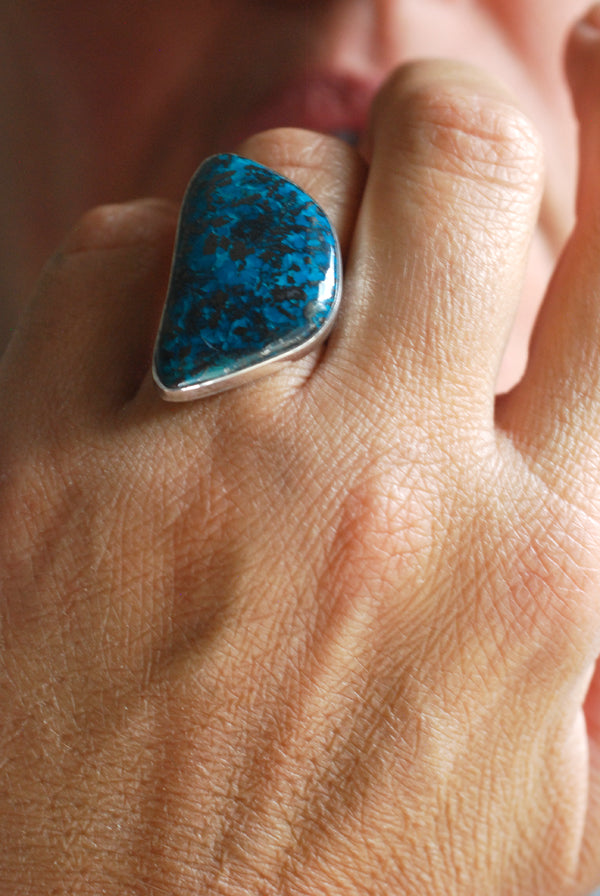 Deep Blue Ring Teal Chrysocolla And Hematite