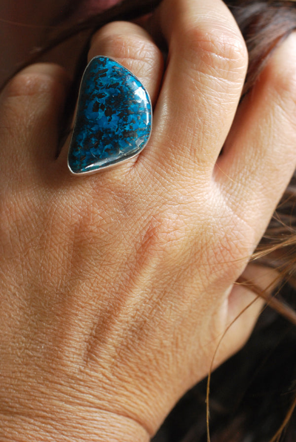 Deep Blue Ring Teal Chrysocolla And Hematite