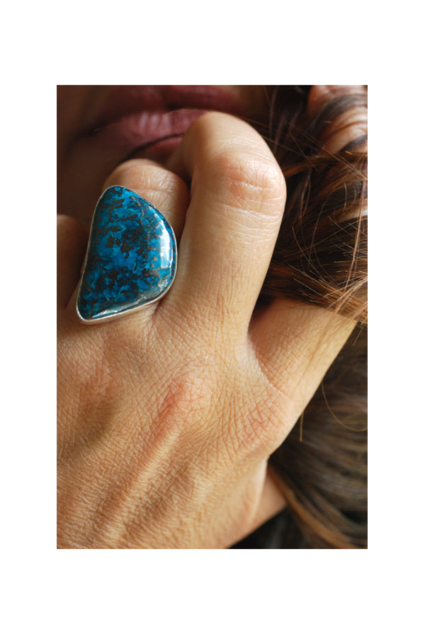 Deep Blue Ring Teal Chrysocolla And Hematite