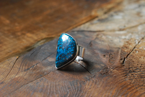 Deep Blue Ring Teal Chrysocolla And Hematite