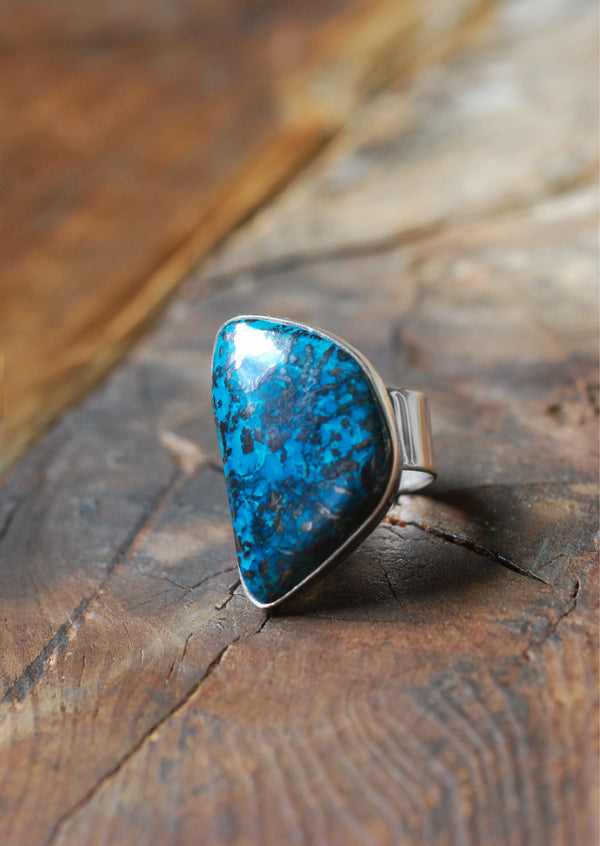 Deep Blue Ring Teal Chrysocolla And Hematite
