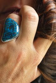 Deep Blue Ring Teal Chrysocolla And Hematite