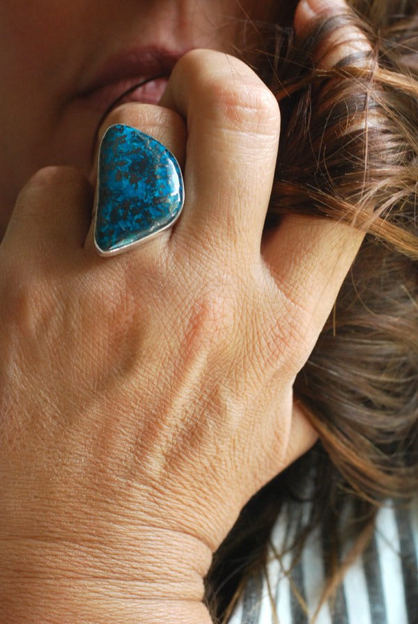 Deep Blue Ring Teal Chrysocolla And Hematite