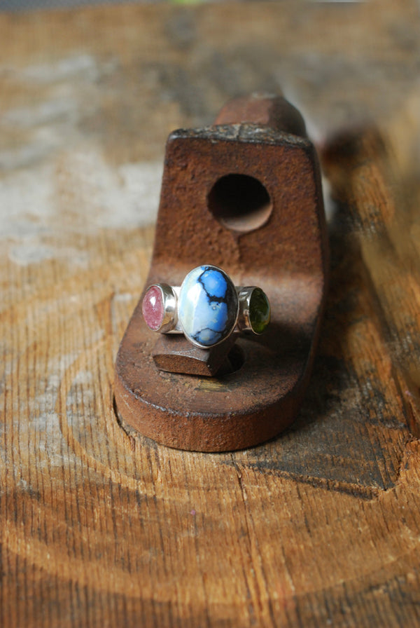 Lavender Turquoise, Pink Tourmaline And Peridot Cloister Ring