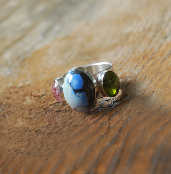 Lavender Turquoise, Pink Tourmaline And Peridot Cloister Ring